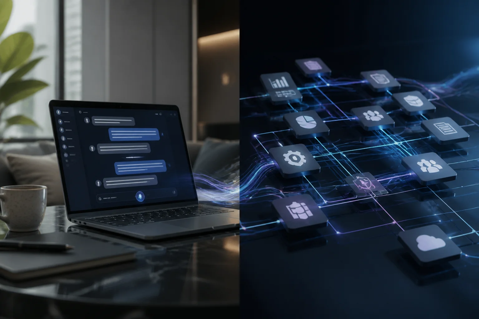 Conceptuele vergelijking tussen conversatie-interface en bedrijfssystemen