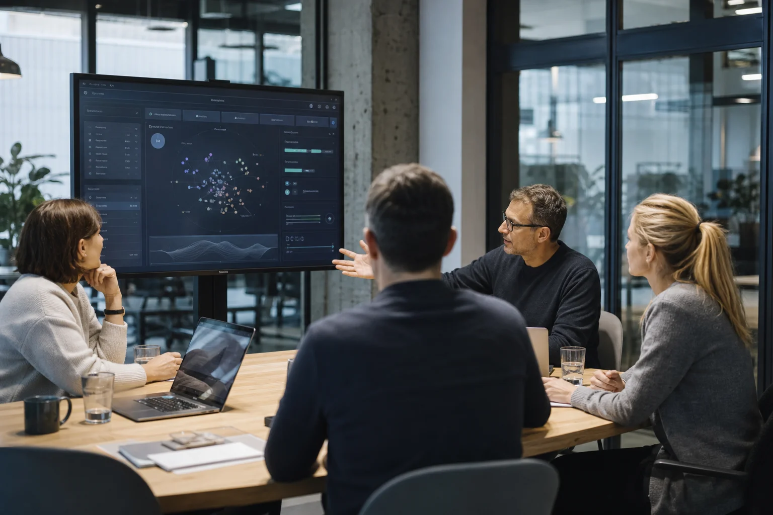 Productteam dat een maatwerk bedrijfsapplicatie bespreekt